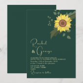 ひまわり ボタニカル エメラルドグリーン ウェディング 招待状 (正面/裏面)