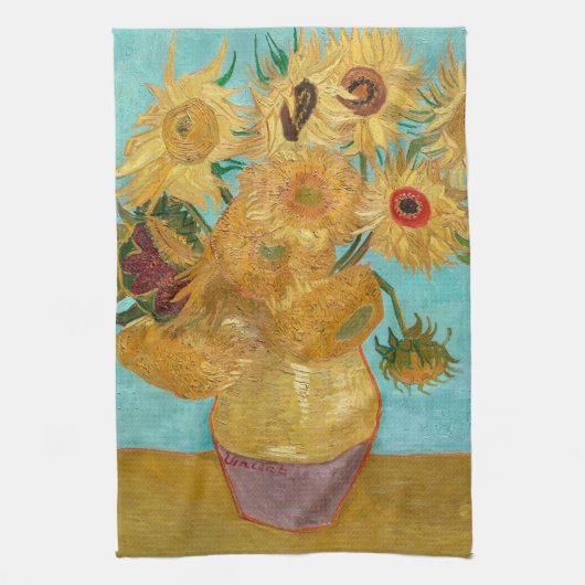 ひまわり、ポスト印象派の静物画 キッチンタオル (縦)