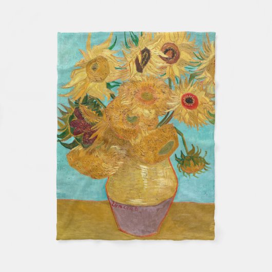 ひまわり、ポスト印象派の静物画 フリースブランケット (正面)