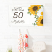 ひまわり+マーガレット+お誕生日おめでとう+50歳+年齢カスタム 横断幕 (インサイチュ)
