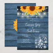 ひまわり メイソンジャー ストリングライト ラスティック ウェディング 招待状 (正面/裏面)
