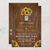 ひまわり メイソンジャー ラスティック バーン ウッド ウェディング 招待状 (正面/裏面)