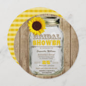 ひまわり メイソンジャー ラスティック ブライダルシャワー ラウンド 招待状 (正面/裏面)