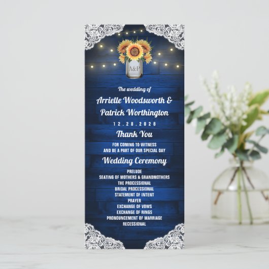 ひまわり メイソンジャー 木製レース 結婚式プログラム プログラム (スタンド正面)