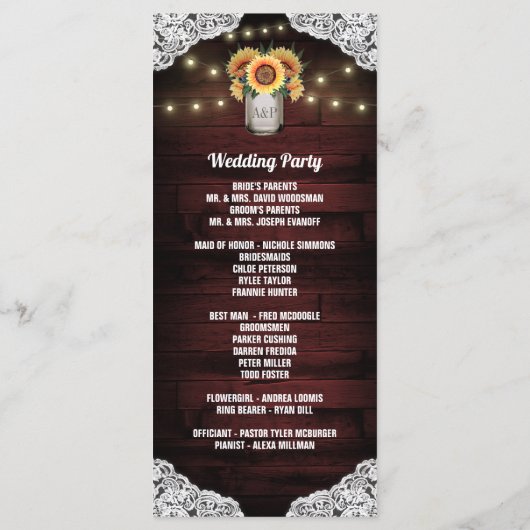 ひまわり メイソンジャー 木製レース 結婚式プログラム プログラム (裏面)