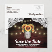 ひまわり メイソンジャー 木製 Save the Date ポストカード (正面/裏面)