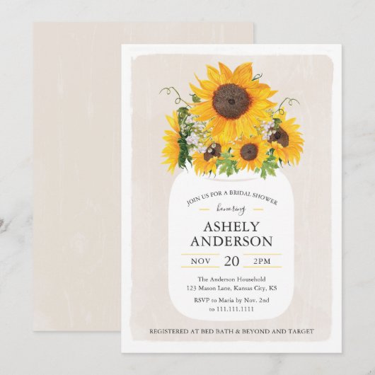 ひまわり メイソンジャー 結婚前お披露目 招待状 (正面/裏面)