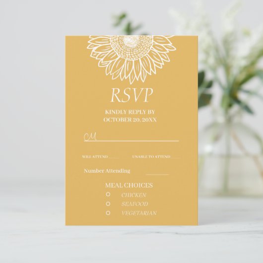 ひまわり モダン ガーデン フローラル 出欠カード (スタンド正面)