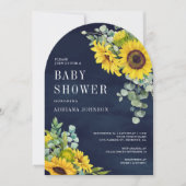 ひまわり ユーカリ ネイビーブルー アーチ ベイビーシャワー 招待状 (正面)