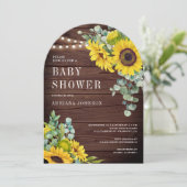 ひまわり ユーカリ バーンスタイル ウッド アーチ ベビーシャワー 招待状 (スタンド正面)