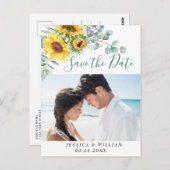 ひまわり ユーカリ フォト ウェディング セーブ・ザ・デート ポストカード (正面/裏面)