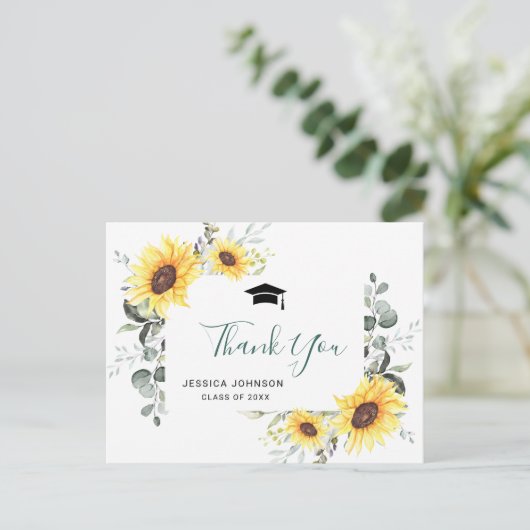 ひまわり ユーカリ フォト 卒業 ありがとうございます 案内ポストカード (スタンド正面)