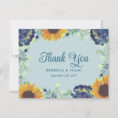 ひまわり ユーカリ ブルー 花の結婚式の招待状 サンキューカード (正面)