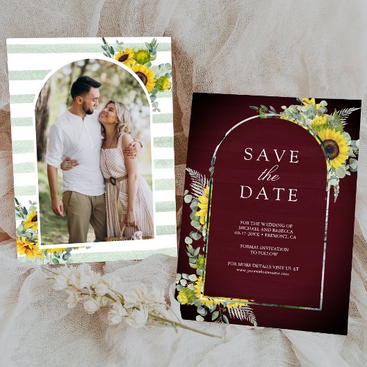 ひまわり ユーカリ 写真 ブルゴーニュの色の結婚式 セーブザデート