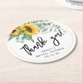 ひまわり ユーカリ 感謝 結婚前のお祝い ラウンドペーパーコースター (アングル)