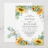ひまわり ユーカリ 水彩画 ラスティック ウェディング 招待状 (正面/裏面)