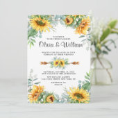 ひまわり ユーカリ 水彩画 ラスティック ウェディング 招待状 (スタンド正面)