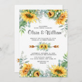 ひまわり ユーカリ 水彩画 ラスティック ウェディング 招待状 (正面/裏面)