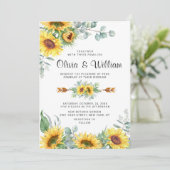 ひまわり ユーカリ 水彩画 ラスティック ウェディング 招待状 (スタンド正面)