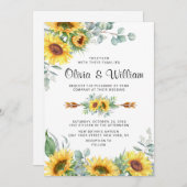 ひまわり ユーカリ 水彩画 ラスティック ウェディング 招待状 (正面/裏面)