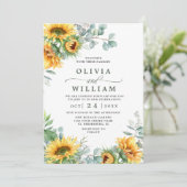 ひまわり ユーカリ 水彩画 ラスティック ウェディング 招待状 (スタンド正面)