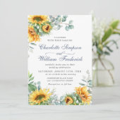 ひまわり ユーカリ 水彩画 ラスティック ウェディング 招待状 (スタンド正面)