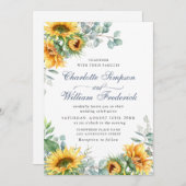 ひまわり ユーカリ 水彩画 ラスティック ウェディング 招待状 (正面/裏面)