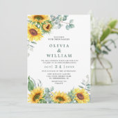ひまわり ユーカリ 水彩画 ラスティック ウェディング 招待状 (スタンド正面)