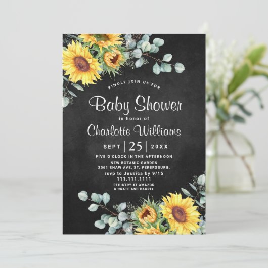 ひまわり ユーカリ 水彩 ベビーシャワー 招待状 (スタンド正面)