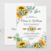 ひまわり ユーカリ 水彩 ラスティック ウェディング 招待状 (正面/裏面)