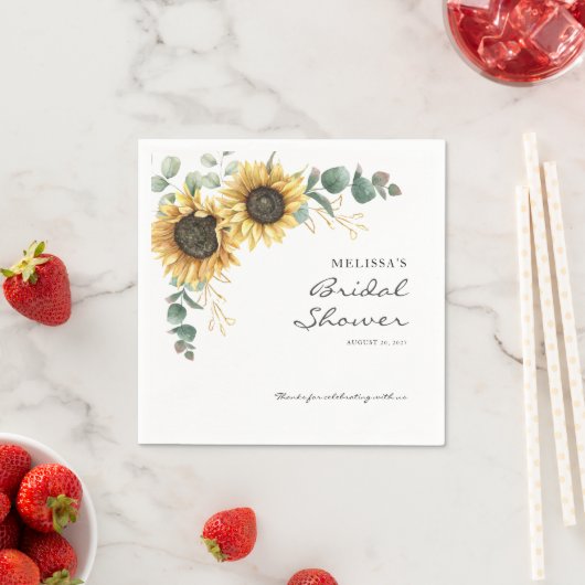 ひまわり ユーカリ 花 ブライダルシャワー ペーパー スタンダードカクテルナプキン (インサイチュ)