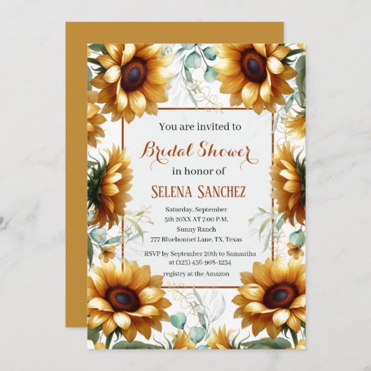 ひまわり ユーカリ 花 ブライダルシャワー 招待状 (正面/裏面)