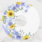 ひまわり&ライトブルーバラワイングラスラベルラベル ワイングラスタグ (正面)