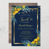 ひまわり、ライト、木のテクスチャ甘い16 招待状 (正面/裏面)