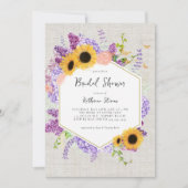ひまわり ライラック ヘキサゴン ラスティック シック ブライダル シャワー 招待状 (正面)