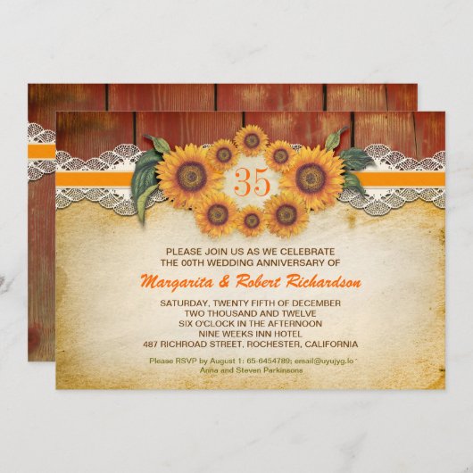 ひまわり ラスティックウッド アニバーサリー インビテーションズ 招待状 (正面/裏面)
