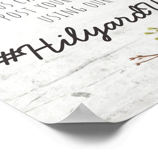 ひまわり & ラスティックウッド ウェディングハッシュタグ フォトサイン ポスター (角)