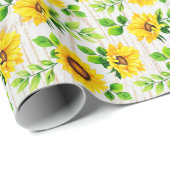 ひまわり & ラスティックウッド ボタニカルパターン パーティー ラッピングペーパー (ロールコーナー)