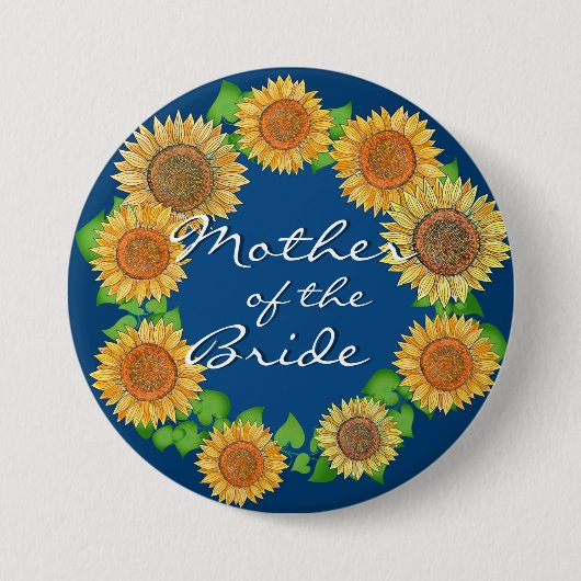 ひまわり ラスティック ネイビーブルー 母親の結婚式 缶バッジ (正面)