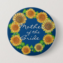 ひまわり ラスティック ネイビーブルー 母親の結婚式 缶バッジ