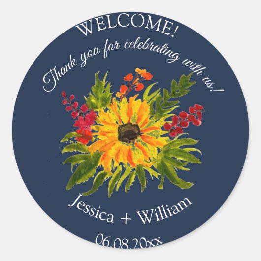 ひまわり ラスティック フラワール ナビー ウェディング ラウンドシール (正面)