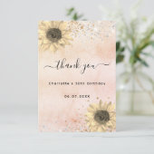ひまわり ラスティック ローズゴールド シルバー グリッター サンキューカード (スタンド正面)