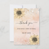 ひまわり ラスティ ローズゴールド シルバー グリッター サンキューカード (正面)
