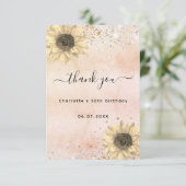 ひまわり ラスティ ローズゴールド シルバー グリッター サンキューカード (スタンド正面)