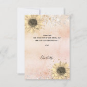 ひまわり ラスティ ローズゴールド シルバー グリッター サンキューカード (裏面)