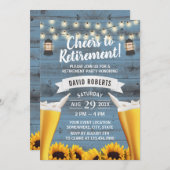 ひまわり&ランタンビール定年ほこりっぽいブルー 招待状 (正面/裏面)