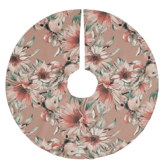 ひまわり、リンゴ：秋の水彩模様 ブラッシュドポリエステルツリースカート (正面)