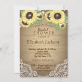ひまわり、レース、木、ストリングライトブライダルシャワー 招待状 (正面)