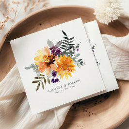 ひまわり&ワイルドフラワーウォータカラー紙ナプキンス スタンダードカクテルナプキン