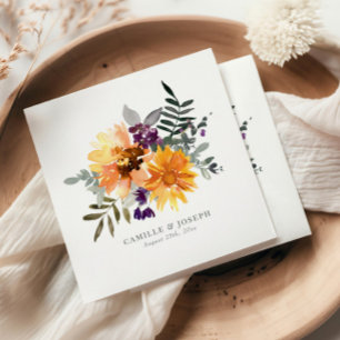 ひまわり&ワイルドフラワーウォータカラー紙ナプキンス スタンダードカクテルナプキン